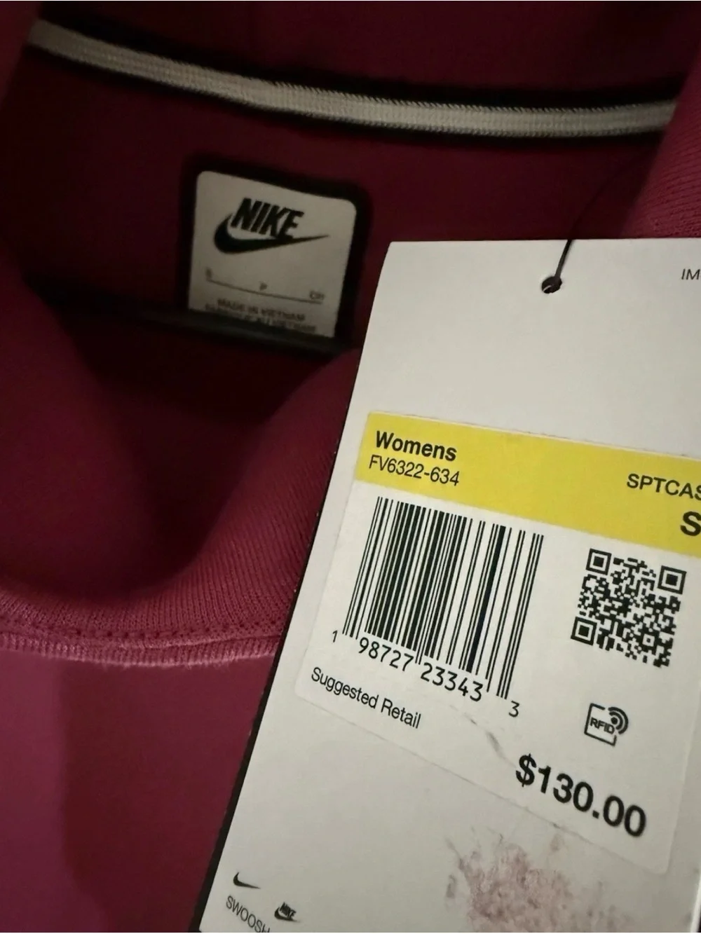 Nike Sportswear Tech Fleece Oversized/Crop Top Hoodie Pink/Red FV6322-634 Size S